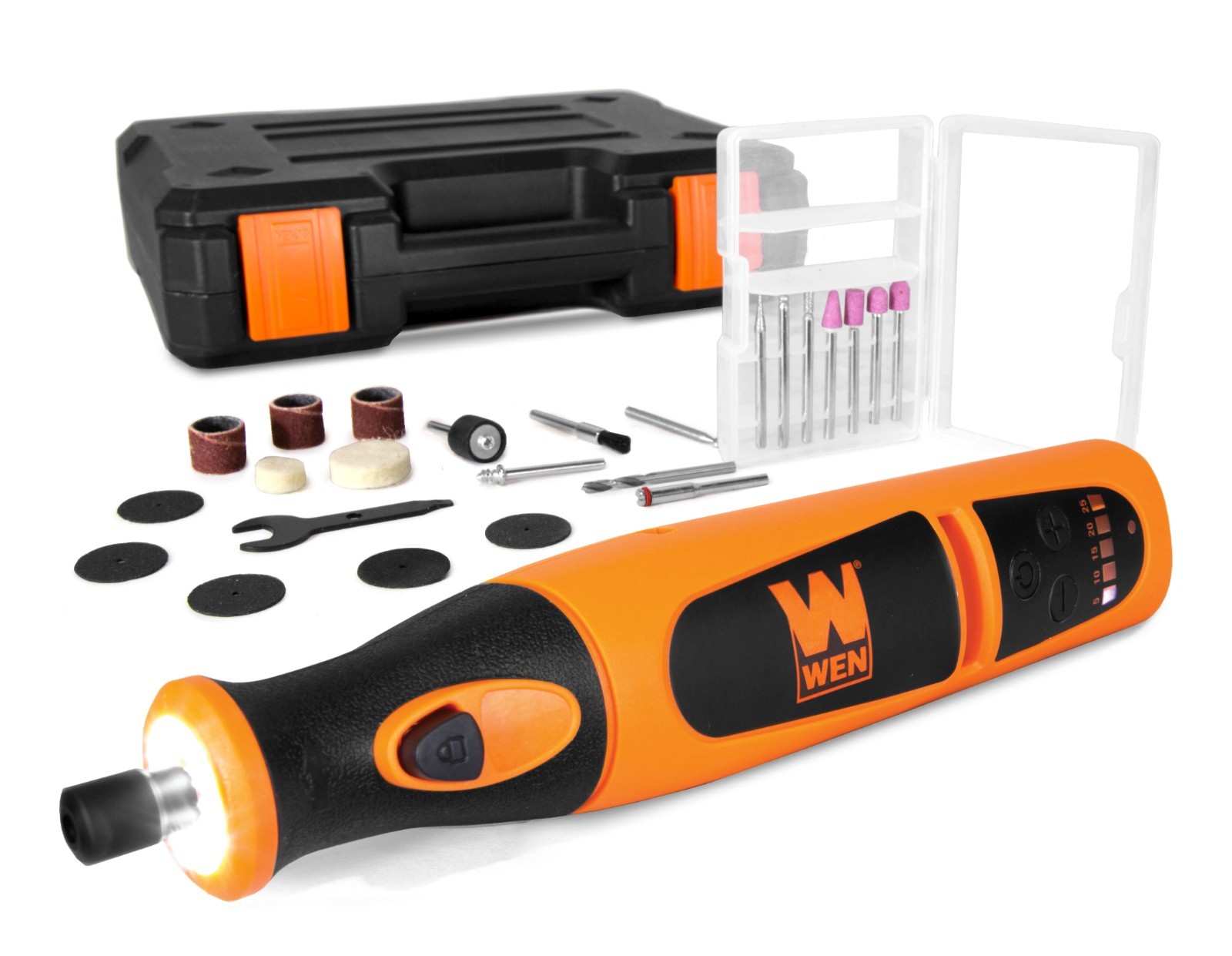 WEN 23072 Variable Speed Li-Ion Cordless Rotary Tool Kit with 24-Piece Accessory