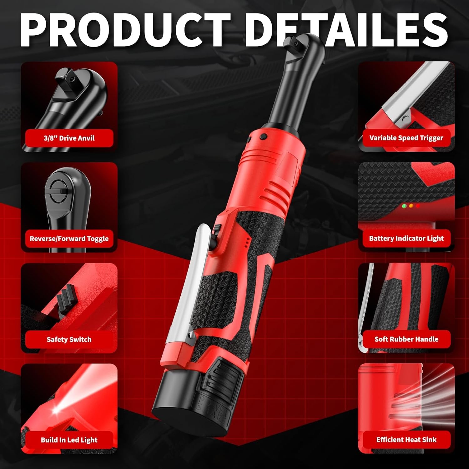 Electric Ratchet Wrench Set,40 Ft-lbs 550 RPM 16.8V Cordless Ratchet Wrench 3/8&Prime;