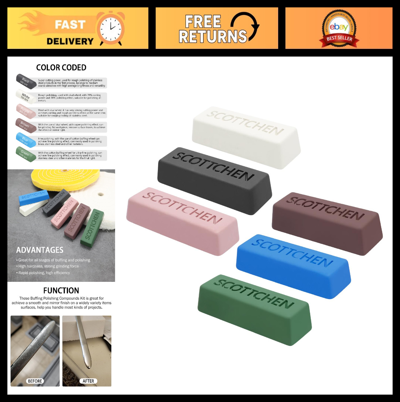Buffing Polishing Cutting Compounds Kit 16 Oz for Stainless Steel Aluminum Jewel