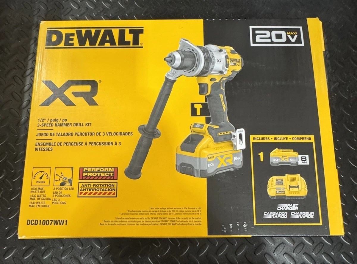 NEW DeWALT DCD1007WW1 20V Max Brushless XR 1/2&Prime; 3-Speed Hammer Drill/Driver Kit