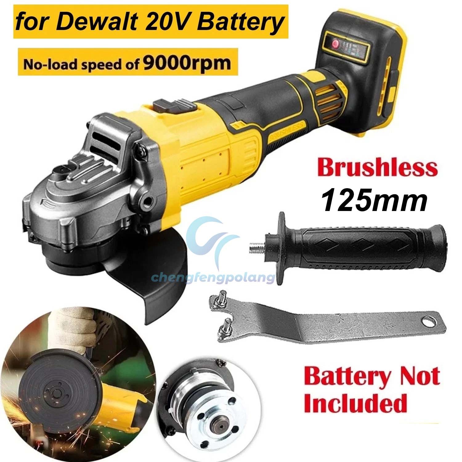 Share 125mm Brushless Cordless Angle Grinder 20V For DeWALT Battery Cutting Tool