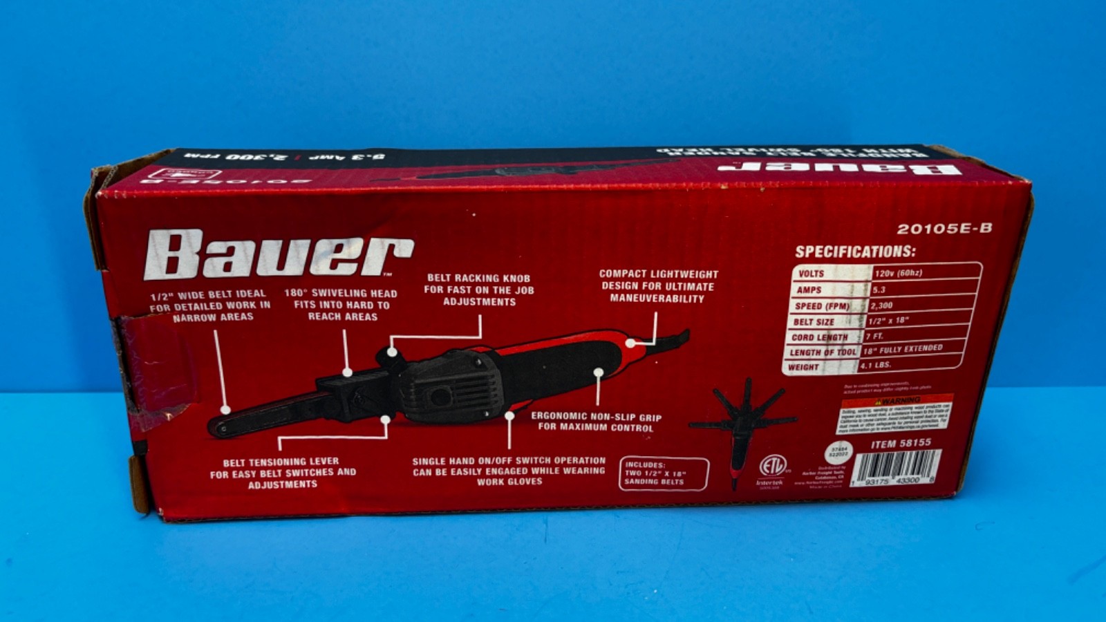 Belt Sander 5.3 Amp, 1/2 in. x 18 in. Bandfile Bauer ~ BRAND NEW