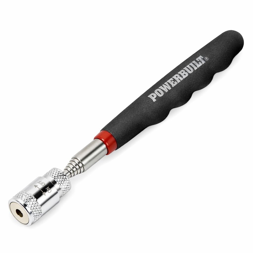 Powerbuilt 8 lb LED Lighted Telescoping Magnetic Pick-Up Tool, Extends Silver