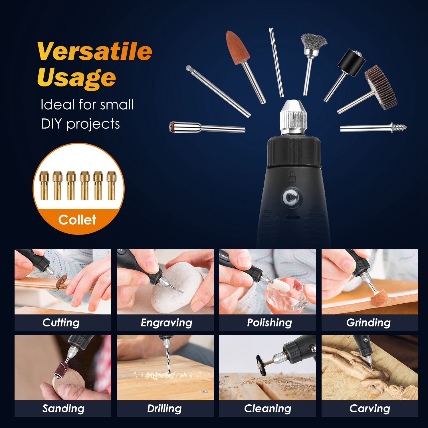 186Pcs Electric Detail Sander Grinding Pen Corded Rotary Power Tool Small Drill
