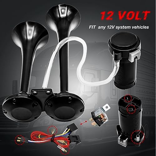 MDEOOSKY 12V Air Horn Kit, 150DB Super Loud Train Horns Kit with 120 PSI Air