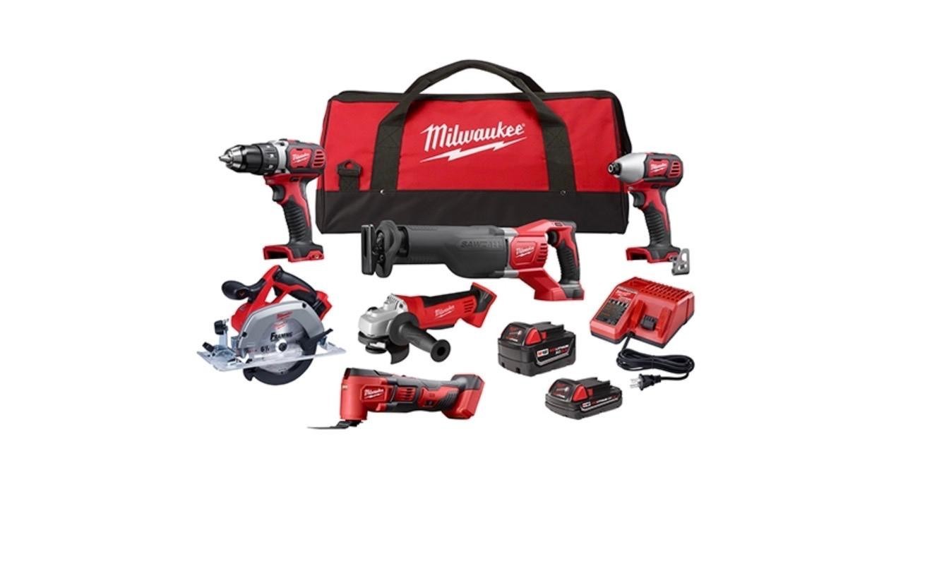 Milwaukee 2697-26XC M18 6-Tool Combo Kit Batteries Charger & Bag