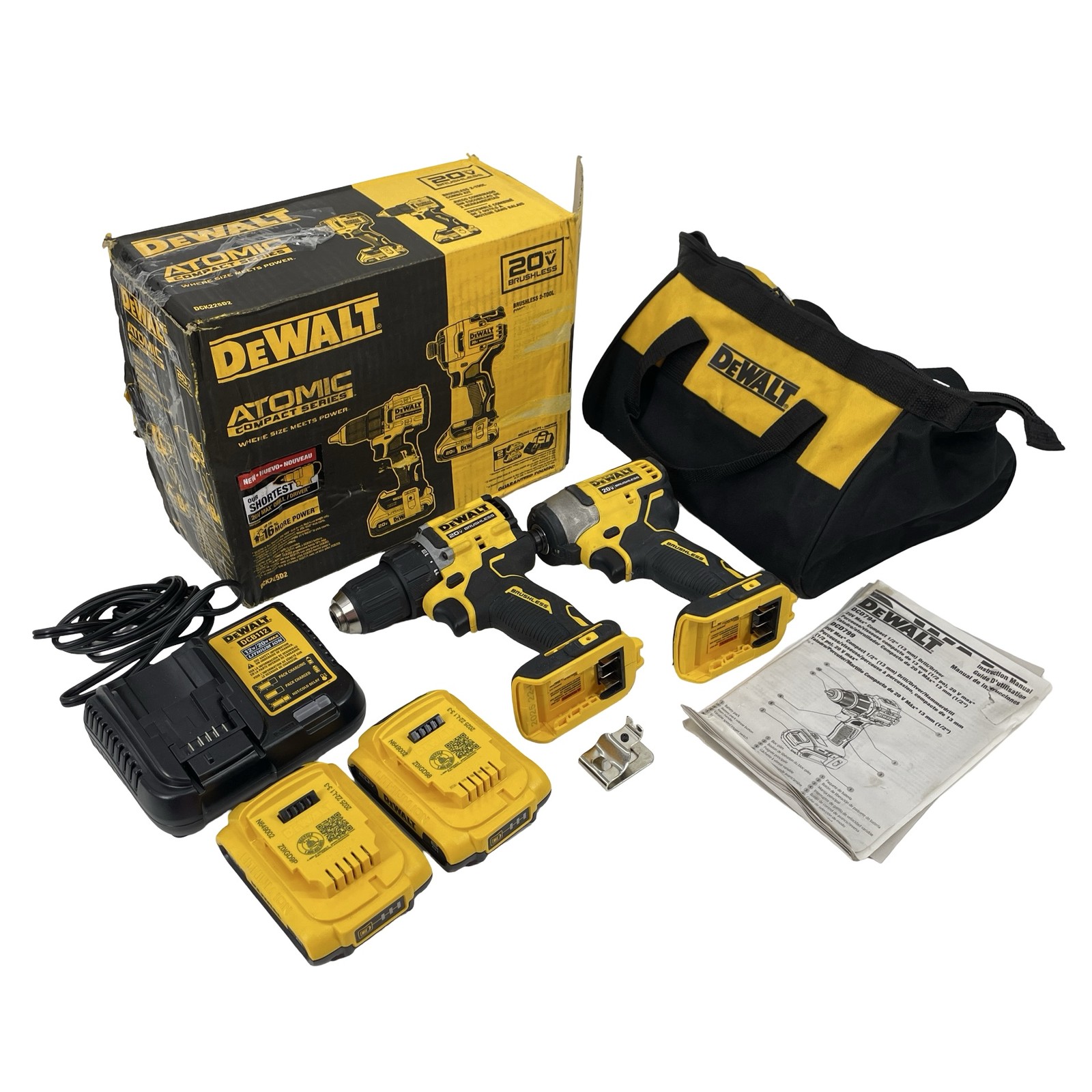 Dewalt Atomic 20V Cordless Combo Kit DCF809 Impact Driver & DCD794 Drill #U9631