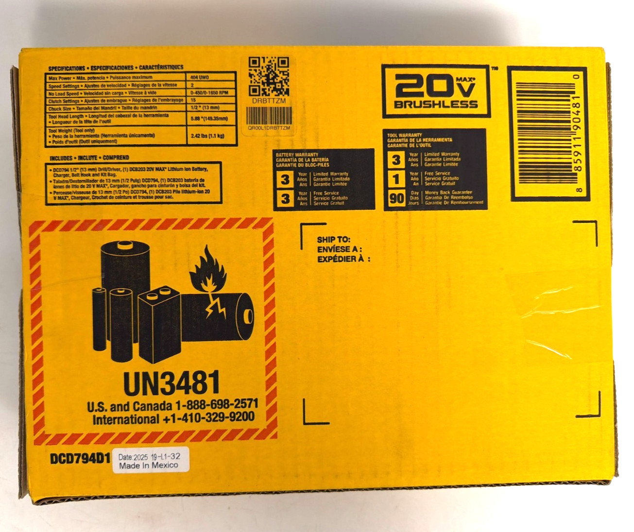 [NEW] (DCD794D1) DEWALT ATOMIC 20V Brushless Cordless Drill/Driver Kit