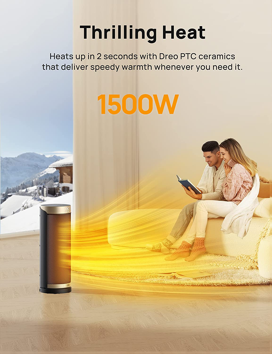 Space Heater 1500W PTC Heaters for Indoor Use Remote,70° Oscillation 1-12H Timer