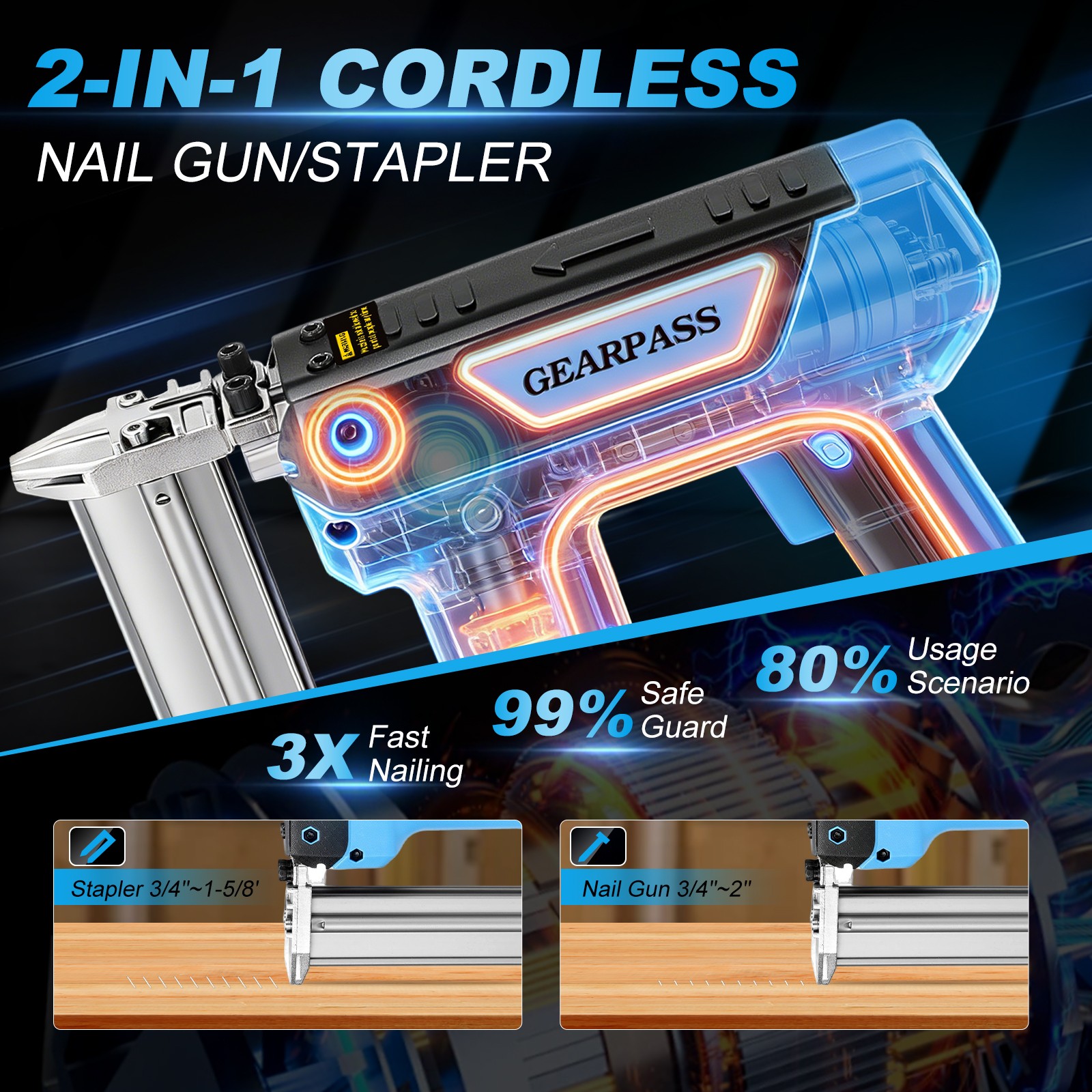 2 in 1 Cordless Nail Gun Brad Nailer with 18 GA w/charger & 2 2-IN-1