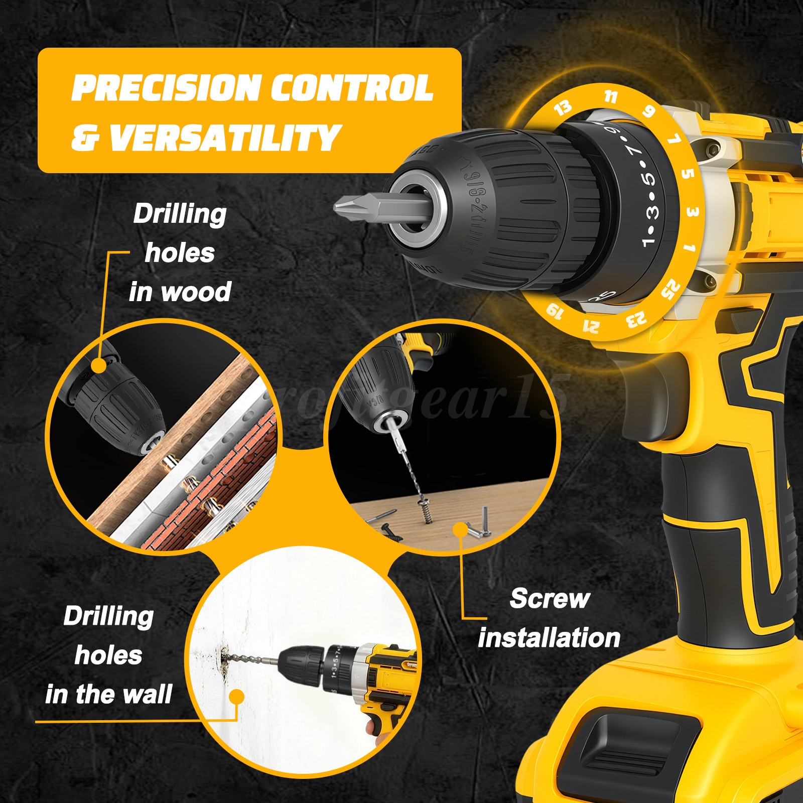 Cordless Brushless Impact Driver Hammer Drill Combo Kit with 2 Battery & Charger