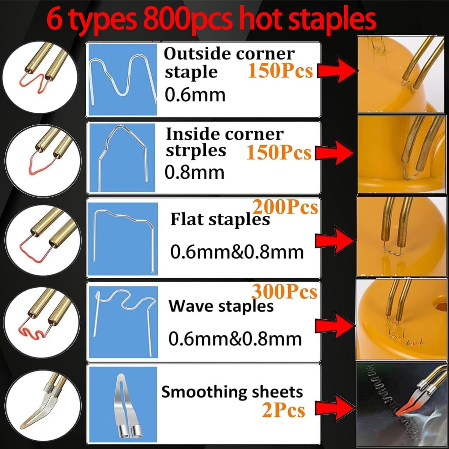 150W Upgraded Plastic Welding Kit,800PCS Hot Stapler Plastic Repair Kit,8Pcs Rod