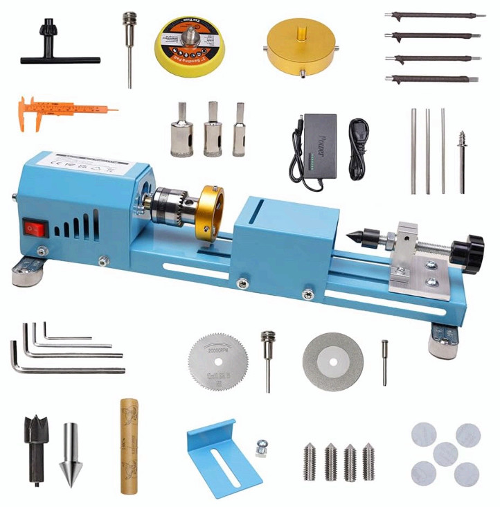 Mini Wood Lathe Machine 24V 96W 7-Speed Multi-Purpose for Cutting & Milling