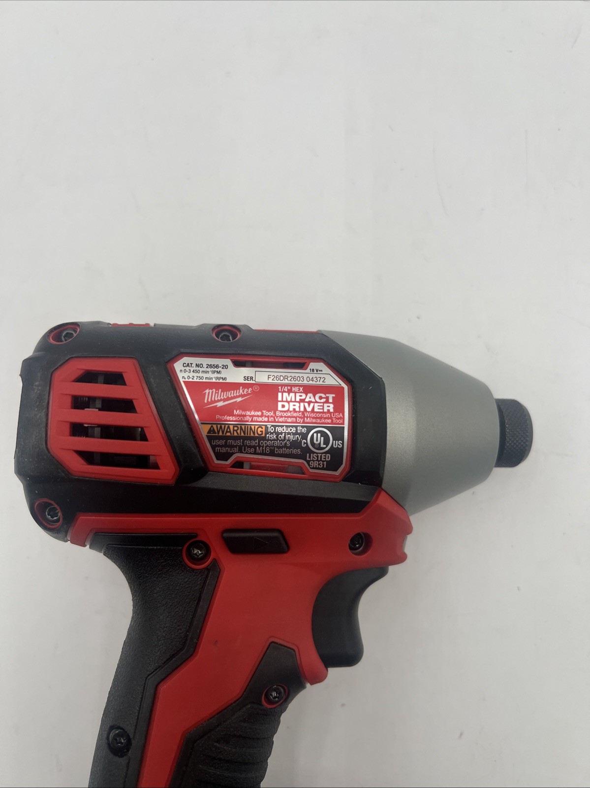 Milwaukee M18 2656-20 18V 1/4in Hex Impact Driver w/ 4ah Battery