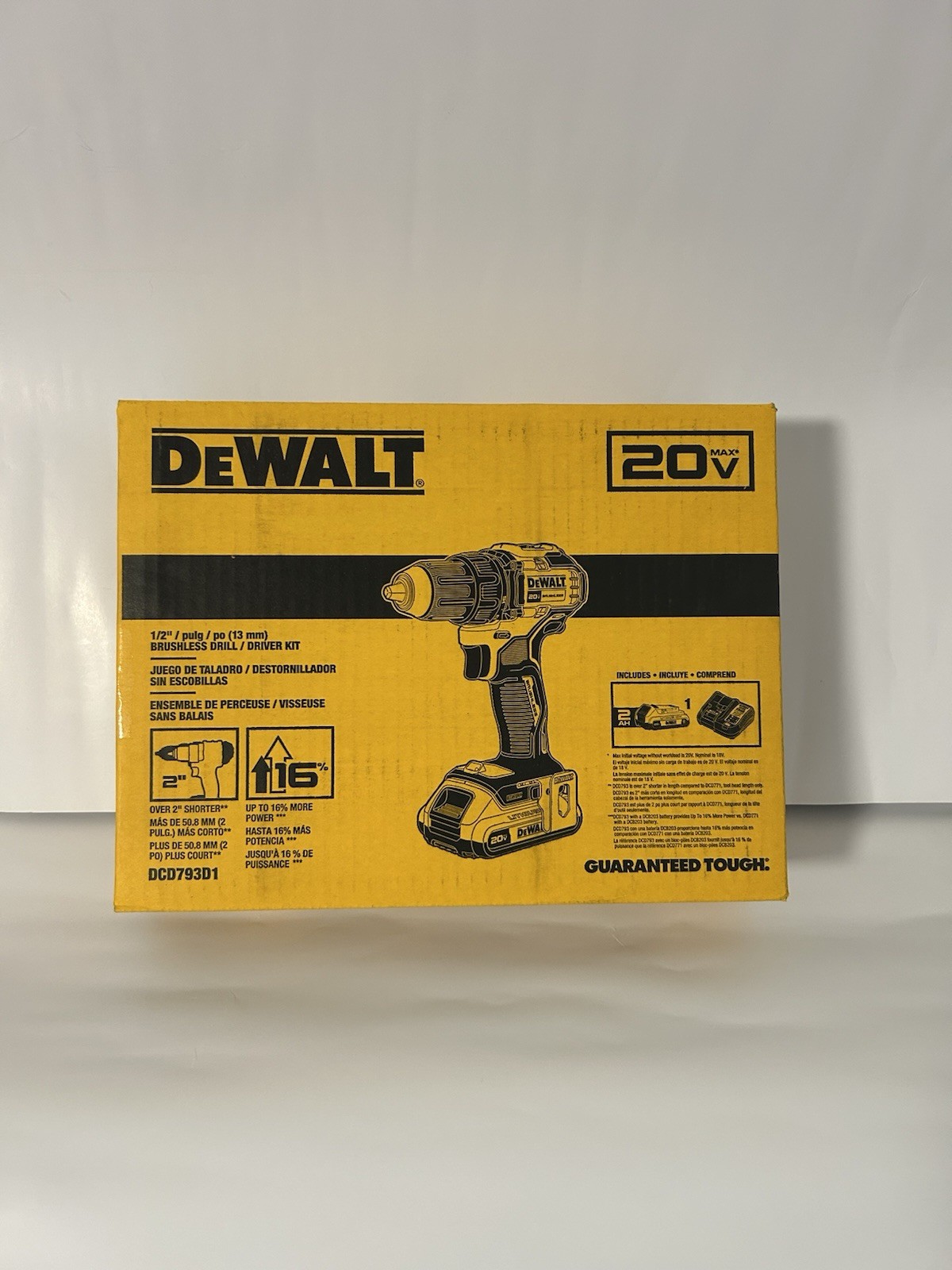 Brand New DEWALT 20V MAX Brushless 1/2in Keyless Drill Kit DCD793D1 2Ah Batt+Chg