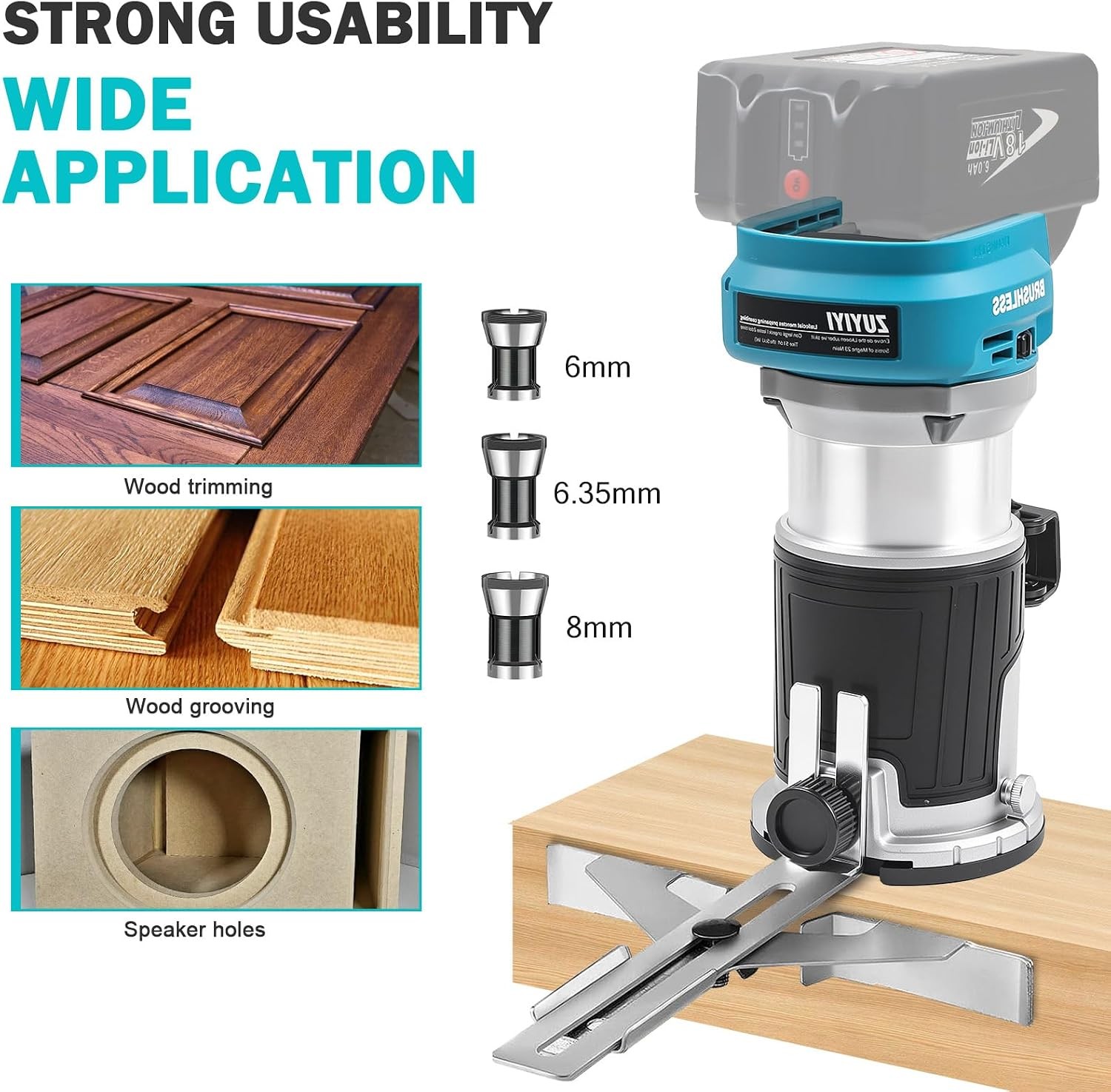 28000RPM Cordless Wood Router for Makita 18V Battery, Palm Router 6-Speeds