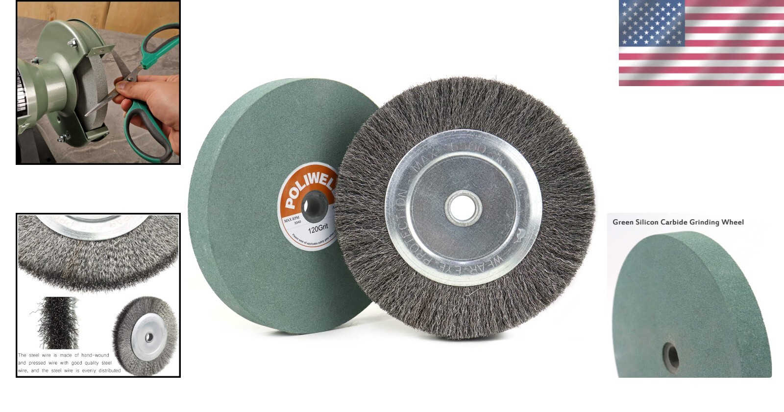 Effective 6 Inch Bench Grinder Set with Silicon Carbide Wheel & Wire Brush Combo