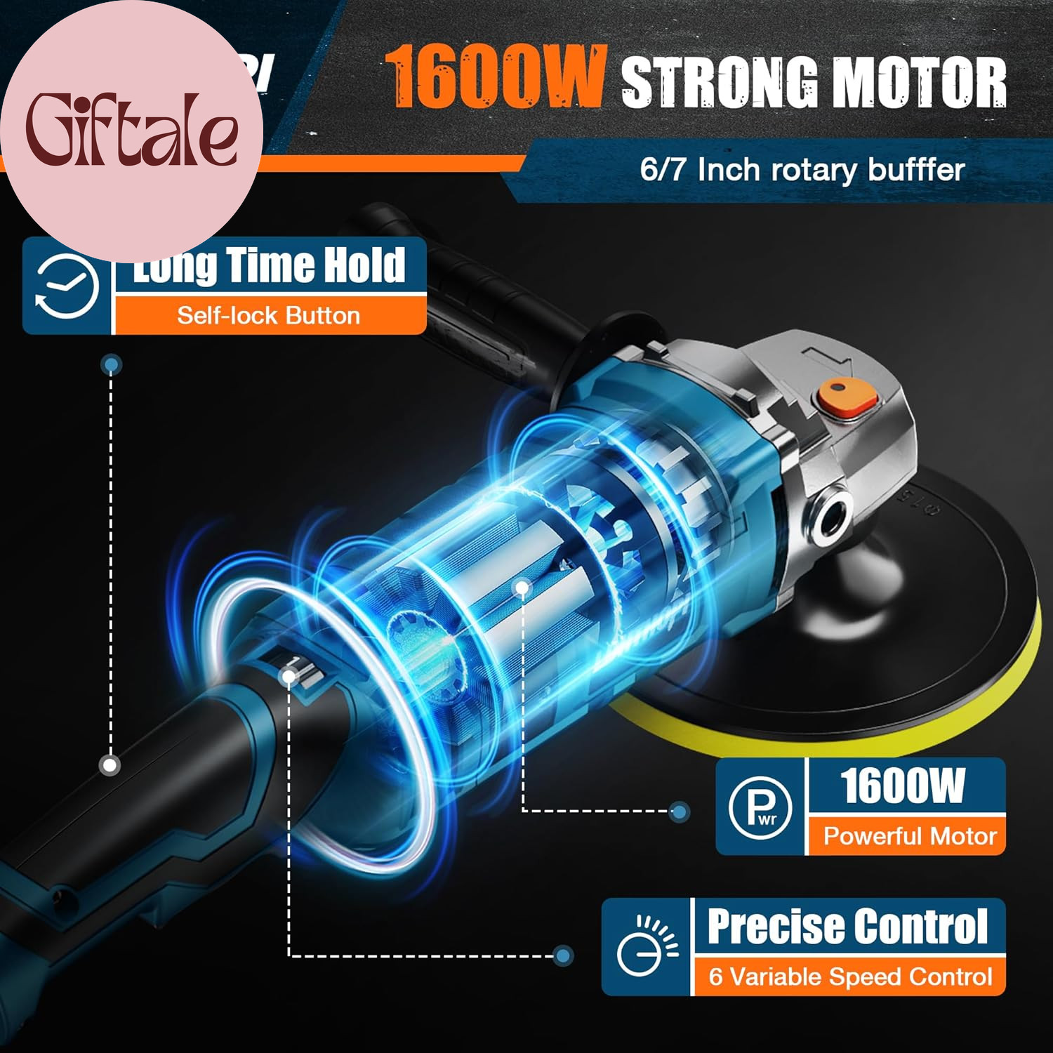 Buffer Polisher, 1600W 7 Inch/6 Inch Rotary Buffer Polisher Waxer, 7 Variable Sp