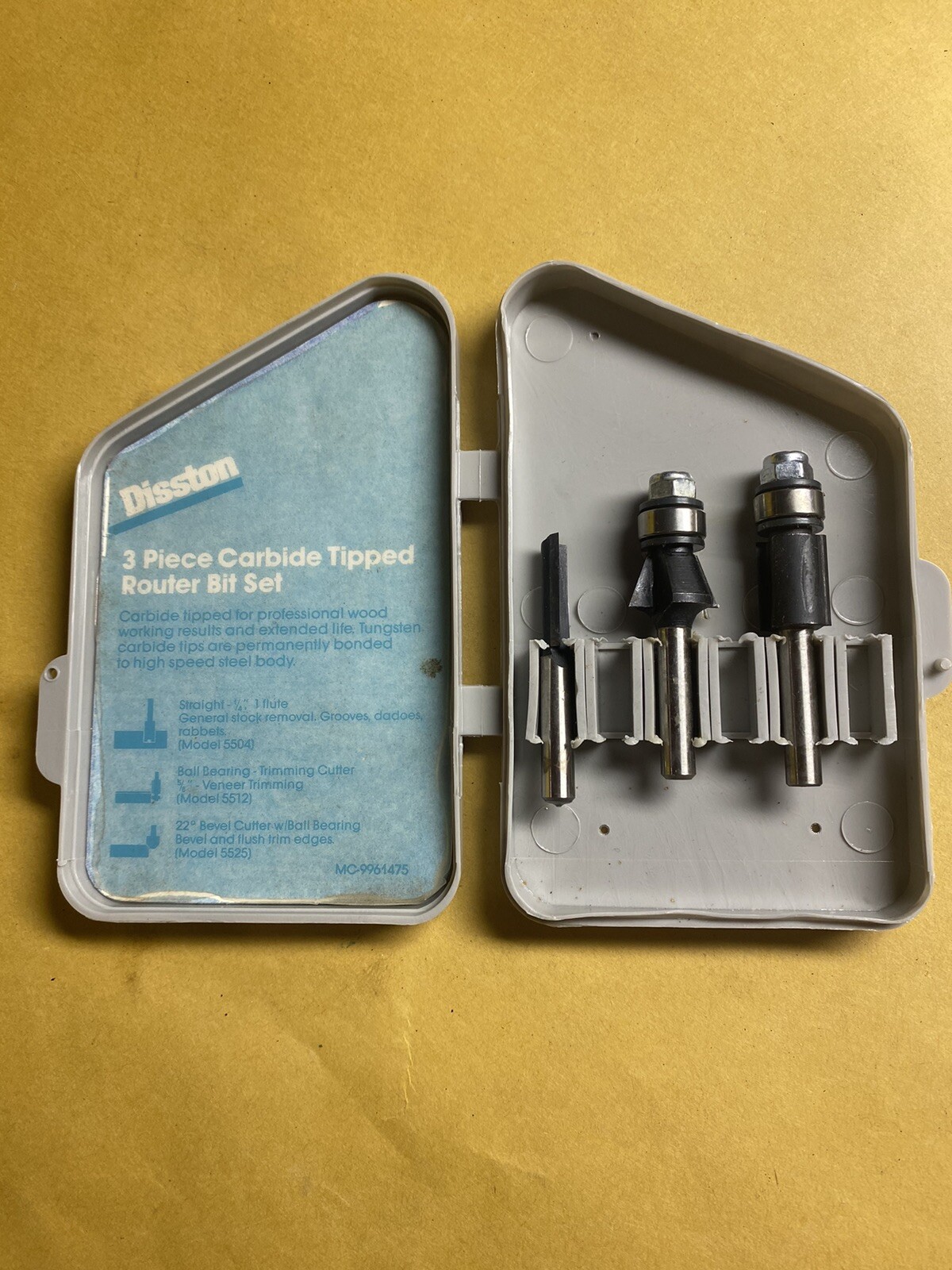 3 Pc Piece CARBIDE Router Bit Set Disston Laminate Trimming NOS FREE SHIPPING