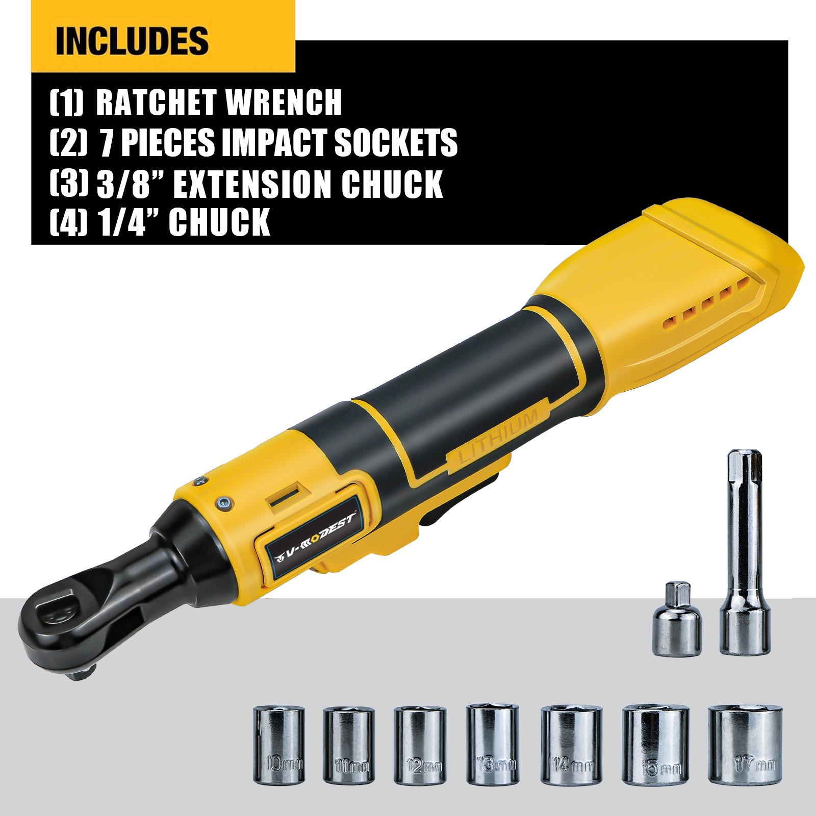 Cordless Ratchet Wrench 3/8&Prime; & 1/4&Prime; 45 Ft-lbs For DEWALT 20V Battery (Tool Only)