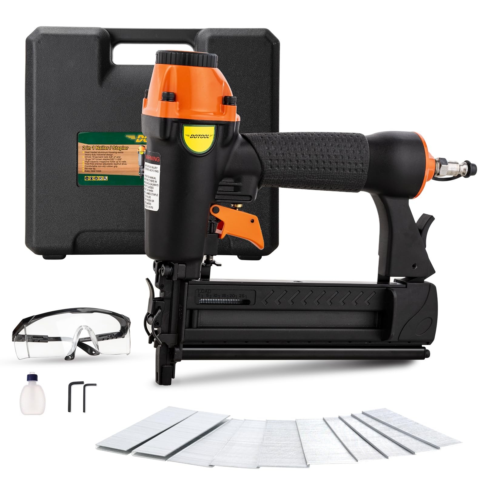 Pneumatic Brad Nailer,18 Gauge,2 in 1 Air Nail Gun Staple Black