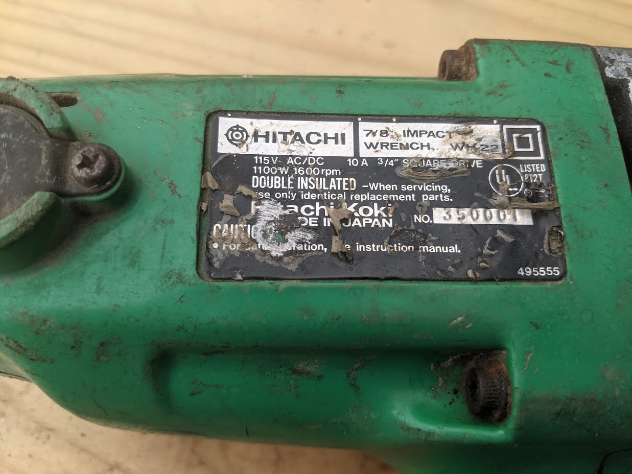 Hitachi Koki WH22 Heavy Duty Impact Driver 110 volt AC/DC accepts 3/4 socket