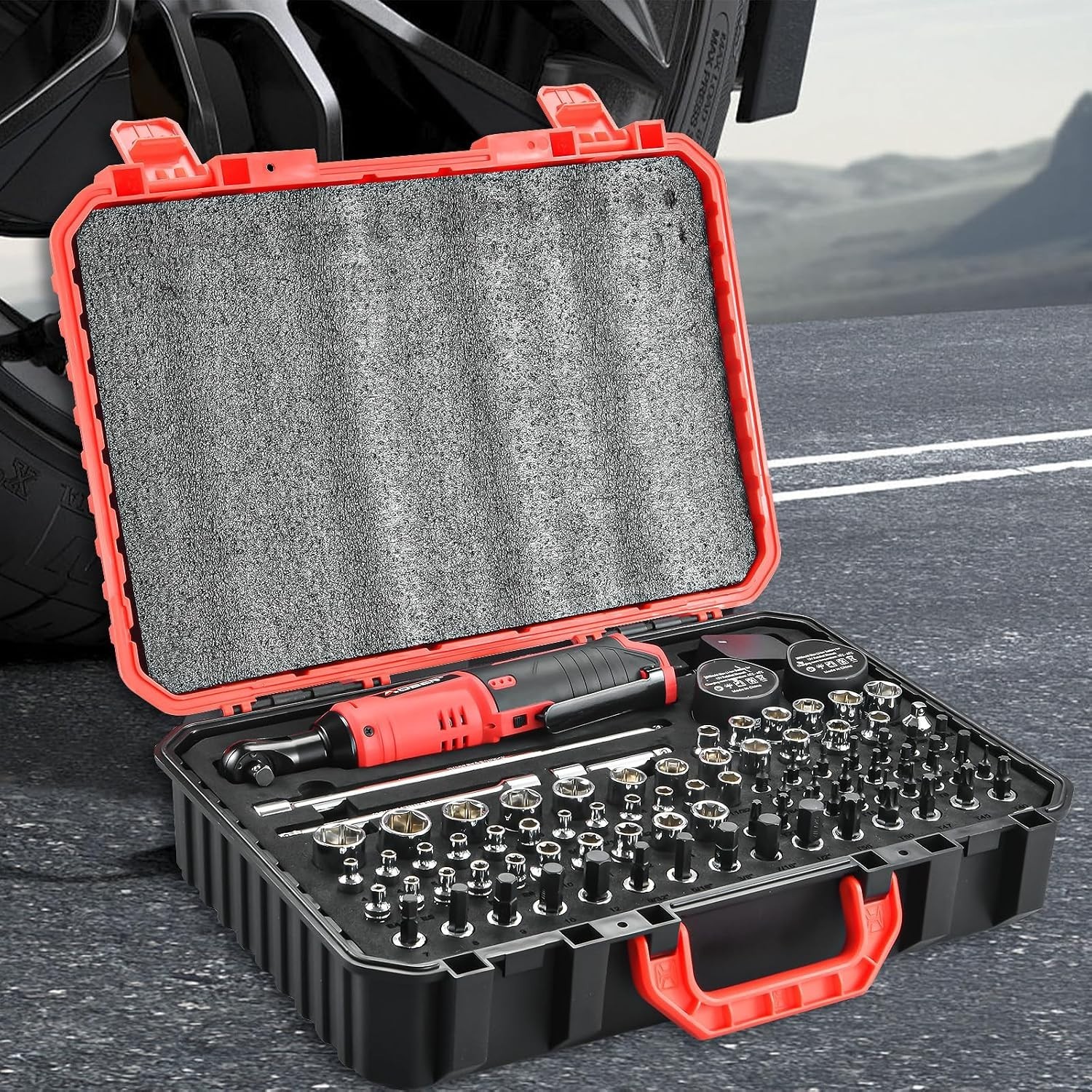 Powerful 3/8&Prime; Electric Ratchet Set with Lithium-Ion Battery