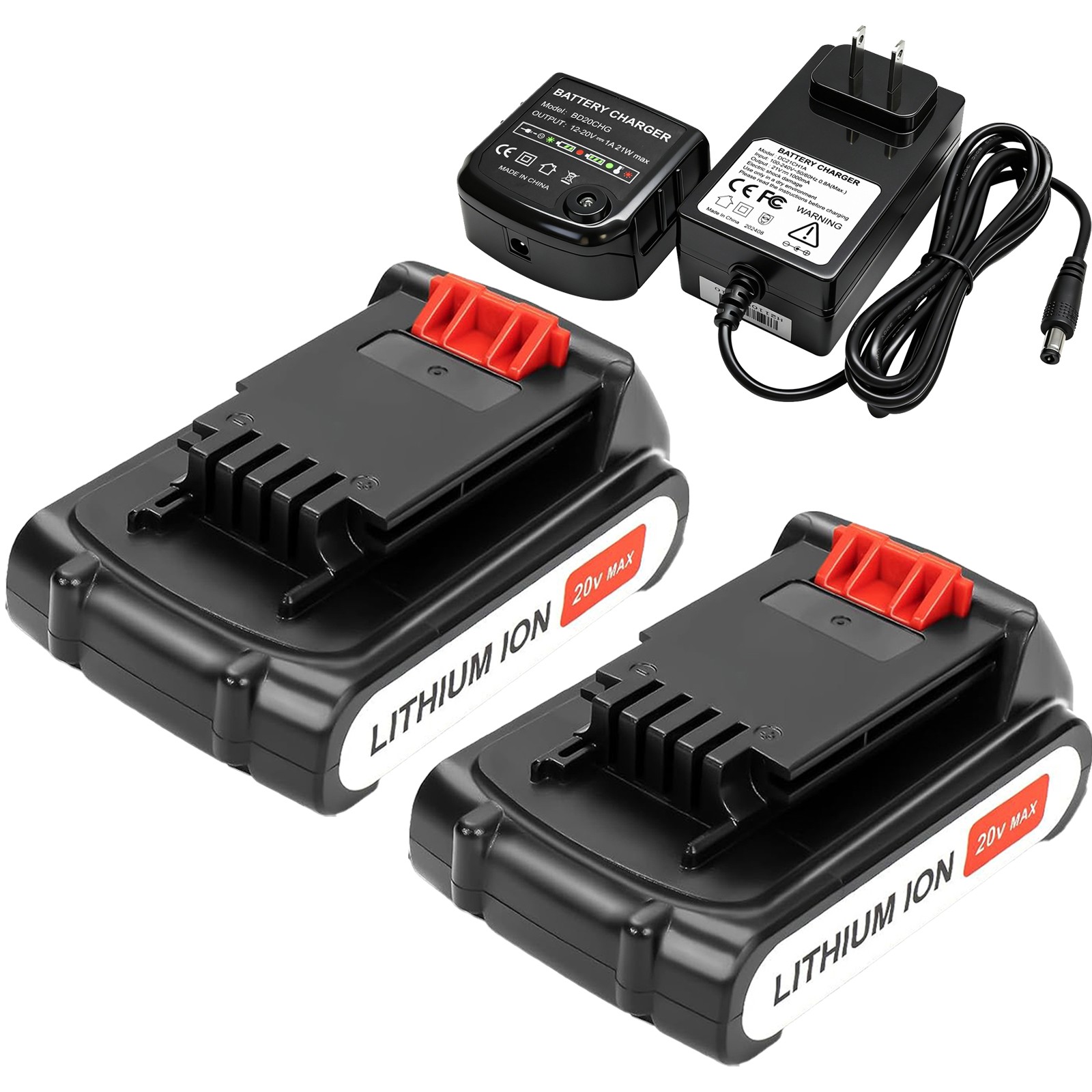 2PACK 20V Lithium-ion 3.0Ah Battery for BLACK DECKER 20 Volt LBXR20 LB20 Charger