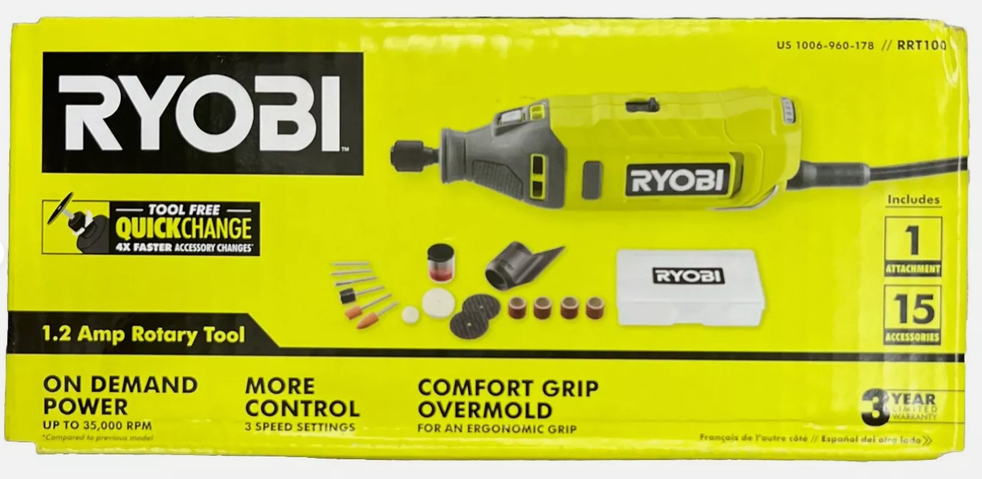 RYOBI RRT100 1.2Amp Corded Rotary Tool Kit Quick Change Corded NEW