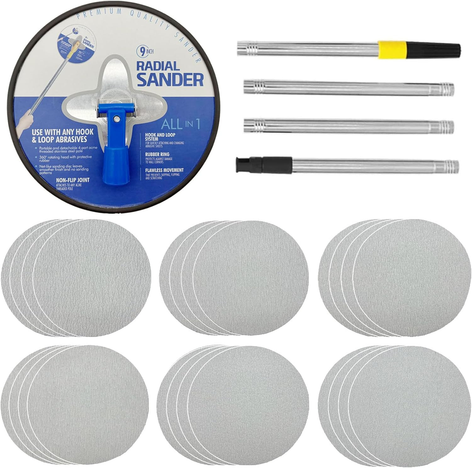 9 Inch Drywall Sander, Manual Hand Drywall Sander with Extension Pole & 24 Pcs