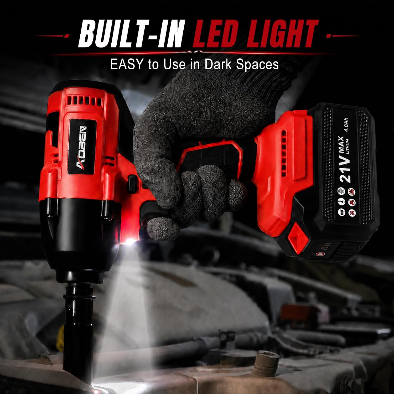 Cordless Impact Wrench 1/2 Inch, Power Impact Gun Kit, Max 600N. M/450Ft-Lbs Hig