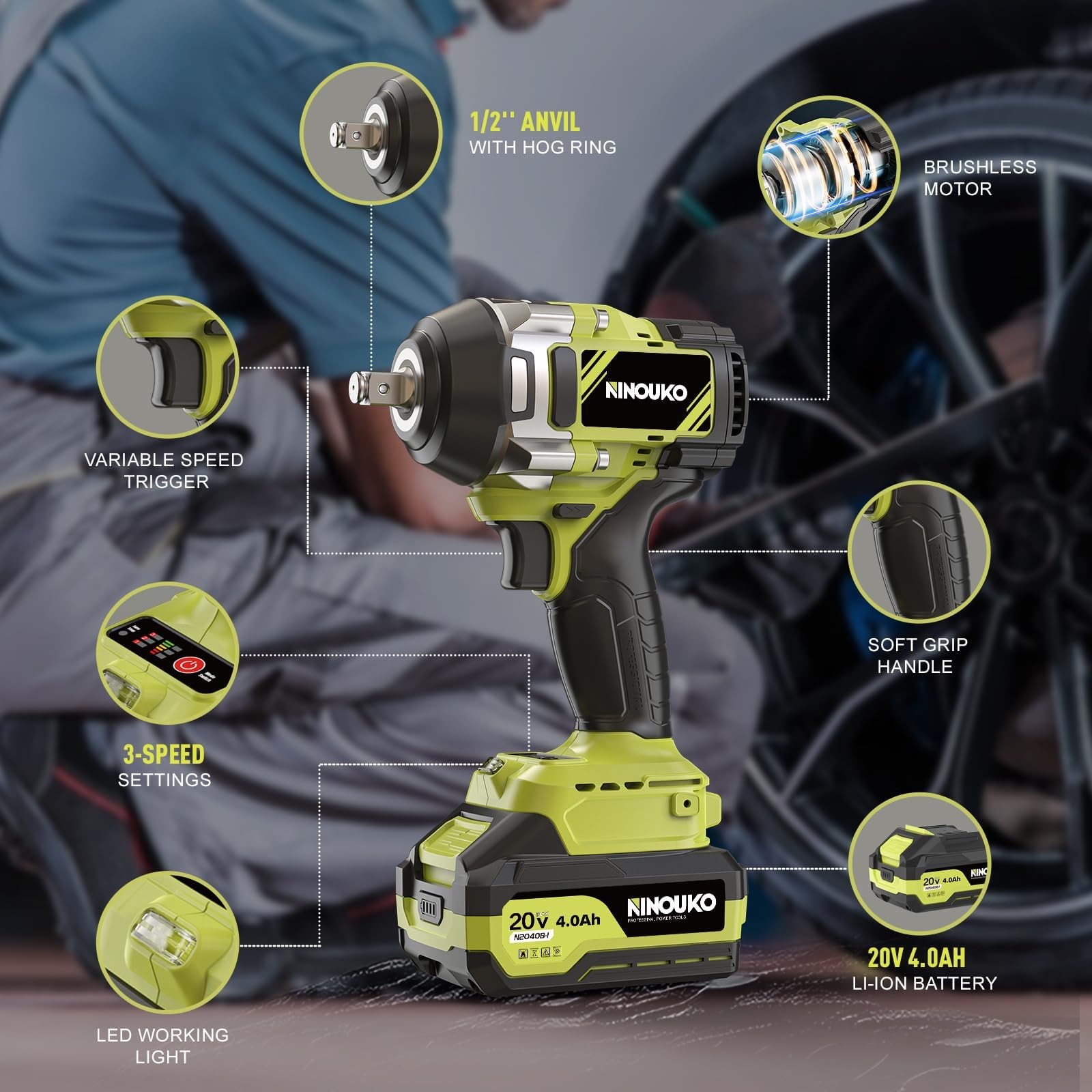 Power Impact Wrench 1000N.m Brushelss 1/2 » Cordless Impact Driver