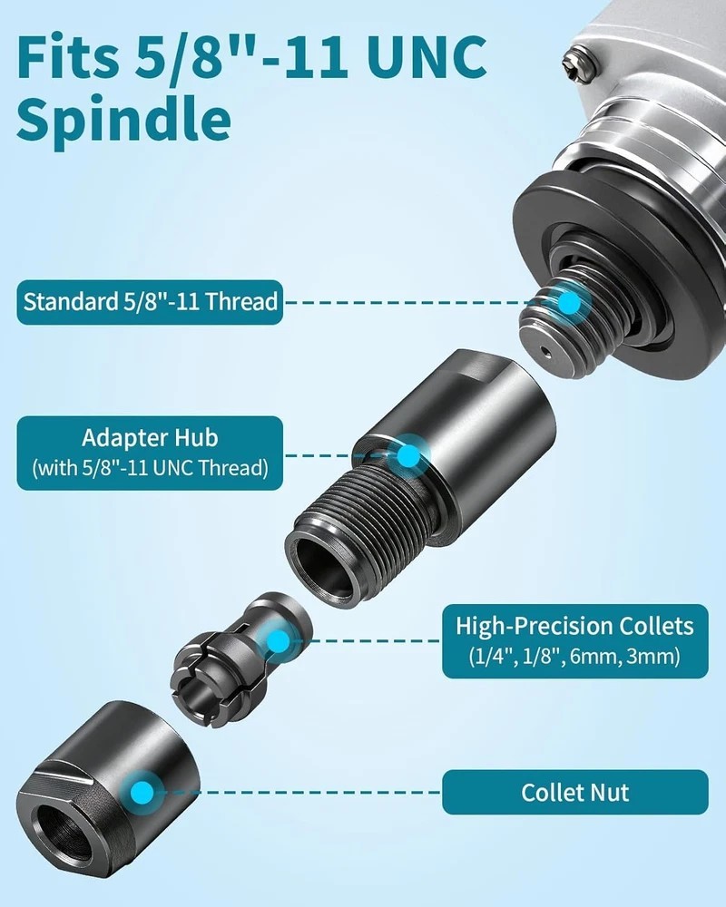 2-Pack Angle Grinder to Die Grinder Adapter, 5/8&Prime;-11 Thread to 1/4&Prime; (6mm) & 1…