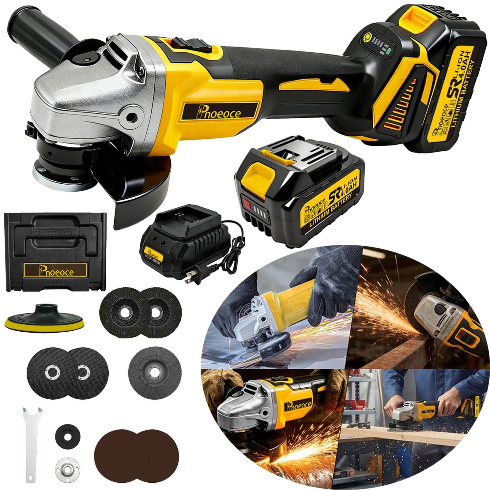 Cordless Angle Motor Grinder 3/8&Prime; 21V Brushless Kit with 1×4.0Ah Battery Charger