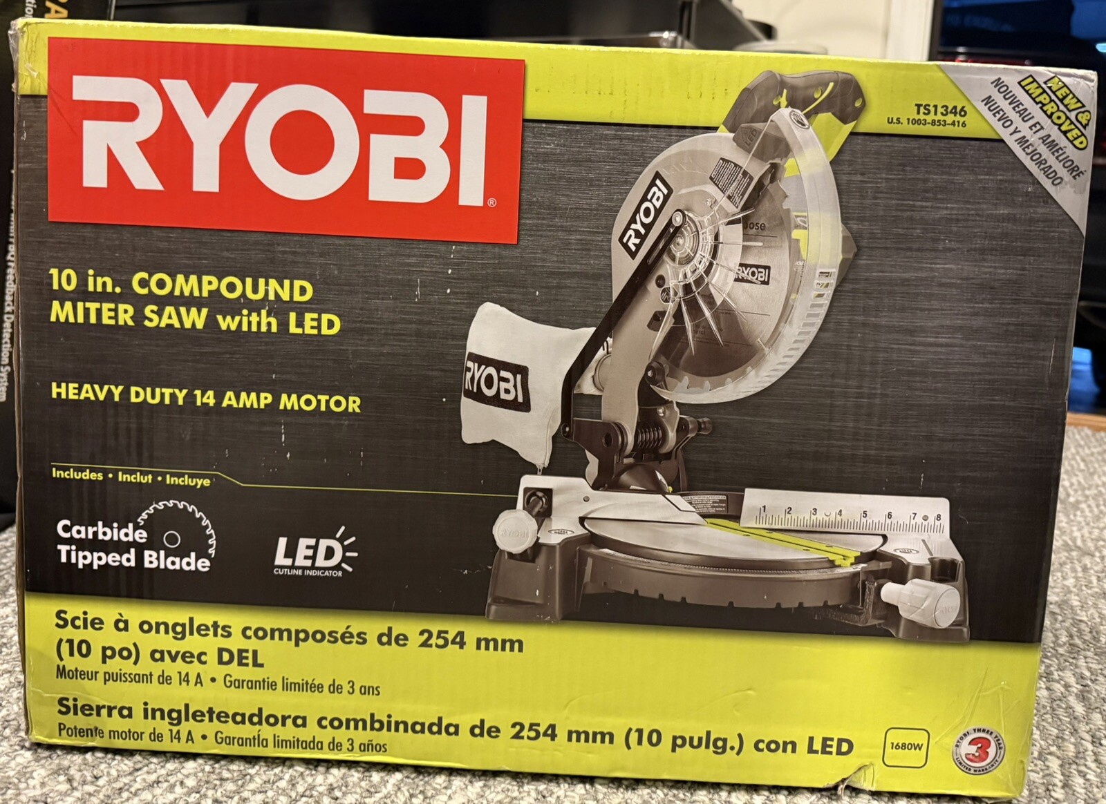 Ryobi TS1346 10 inch Compound Miter Saw With LED