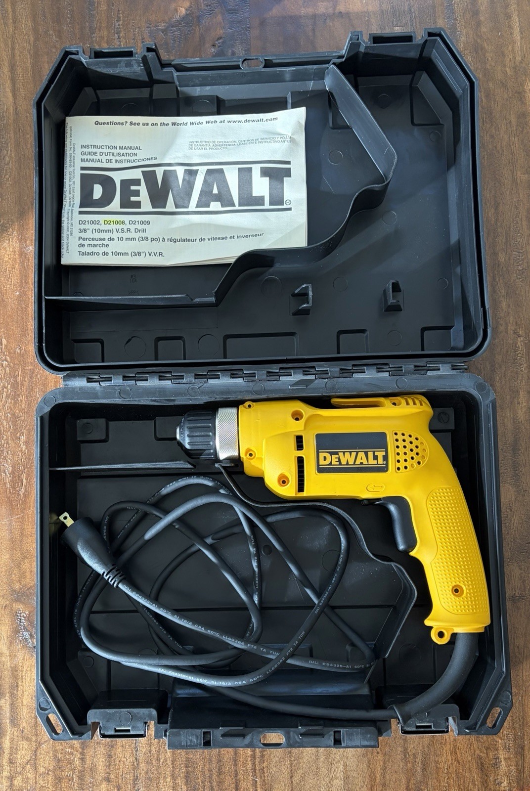 DeWalt D21008 3/8” Corded VSR 0-2500 RPM Electric Drill-Hard Case-Manual-NEW