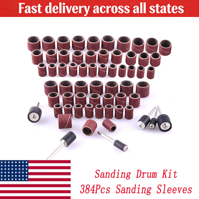 Sanding Drum Kit 384Pcs Sanding Sleeves with Mandrels for Dremel Rotary Tool