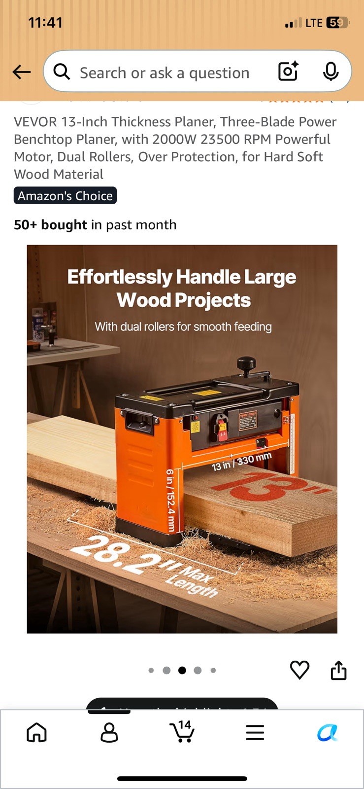 VEVOR 13 in Thickness Planer 2000W 3-Blade HSS 110V Corded Electric