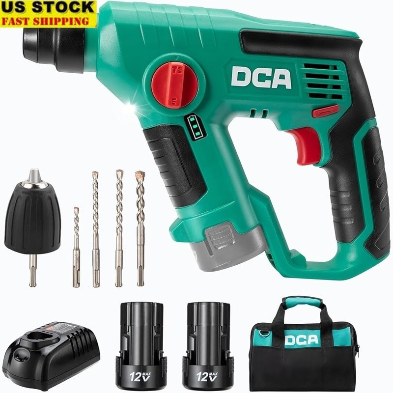 Cordless 3-in-1 Hammer Drill 12V Lithium Battery 900 RPM LED Light SDS Plus New