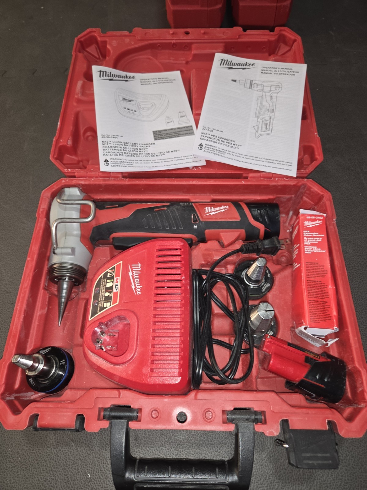 Milwaukee 2474-22 M12 PEX Expander Kit 1/2 3/4 1” Heads Batteries Charger SKU-79