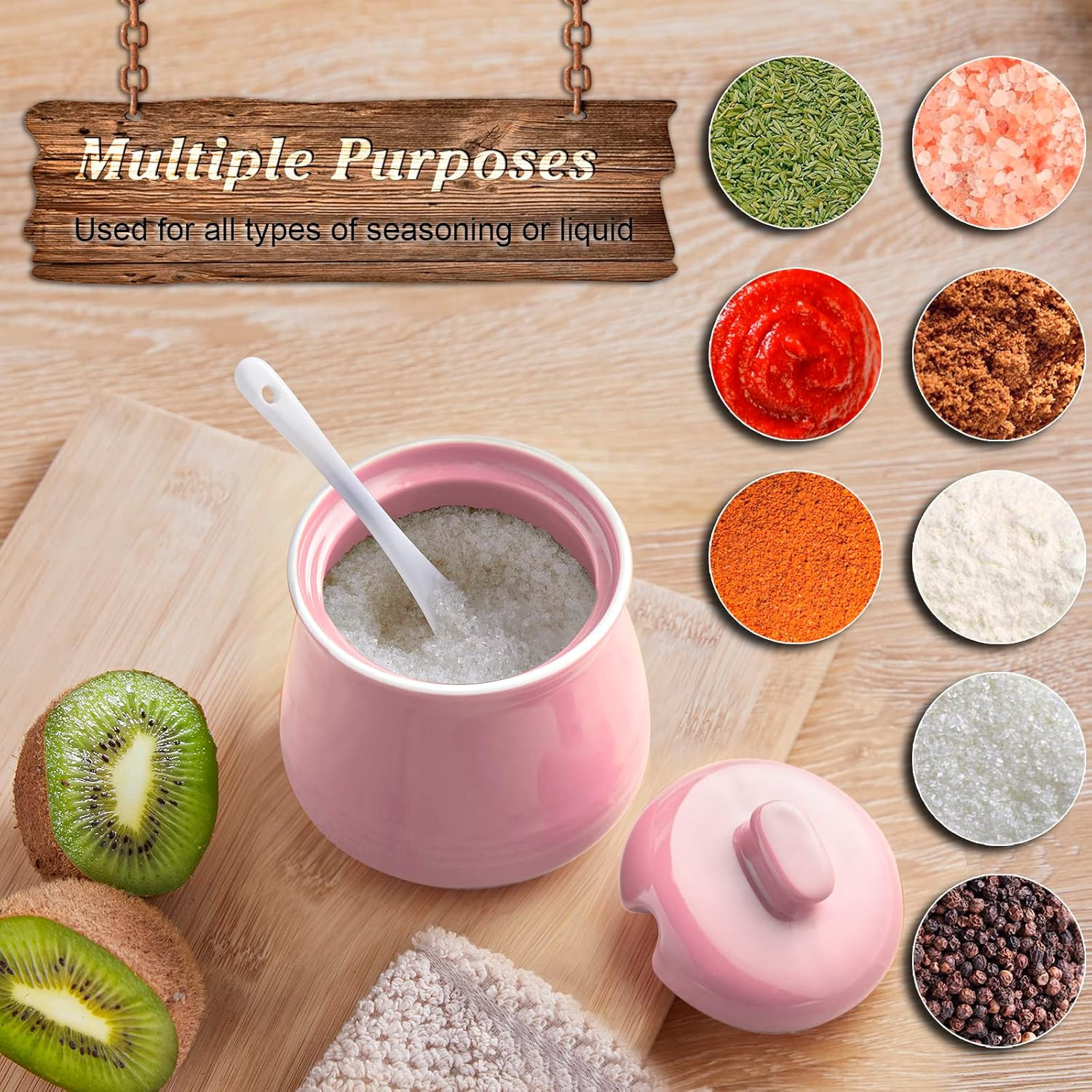 Azucarero con Tapa y Cuchara 12 Oz Ceramica Contenedor Azucar Cafe Rosa Cocina