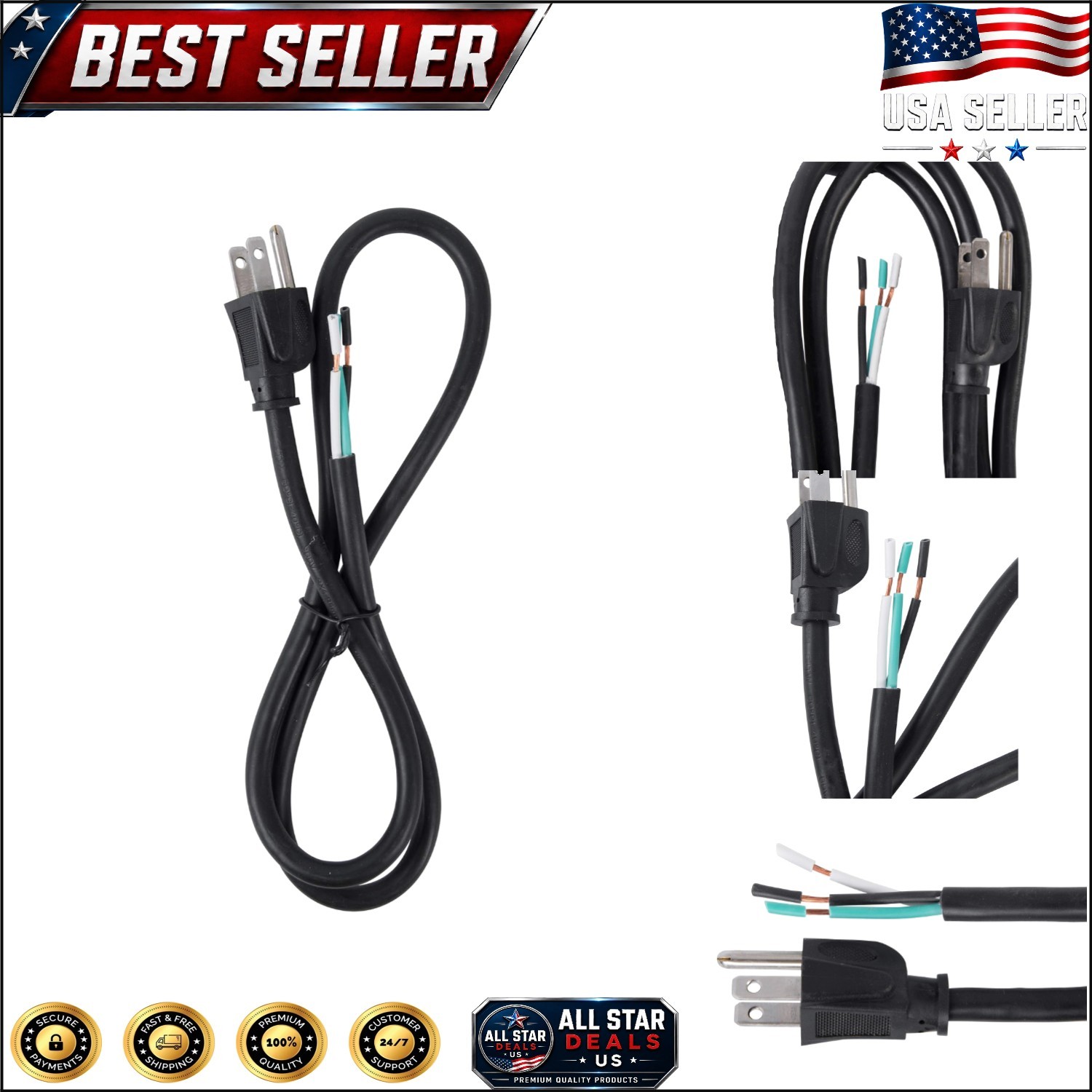 Heavy-Duty 3ft 16AWG Power Cord with Male-to-Female Connection – Ideal for Tools