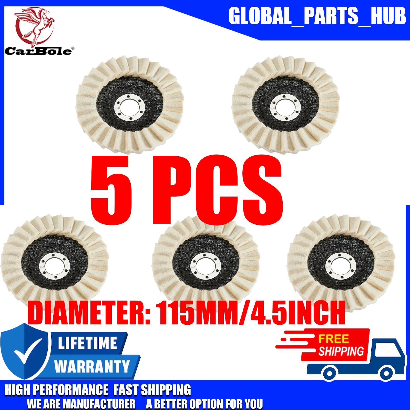 5Pcs Wool Polishing Wheel Buffing Pads Flap Disc 4.5/4.8&Prime; 2 Size For Metal Wood