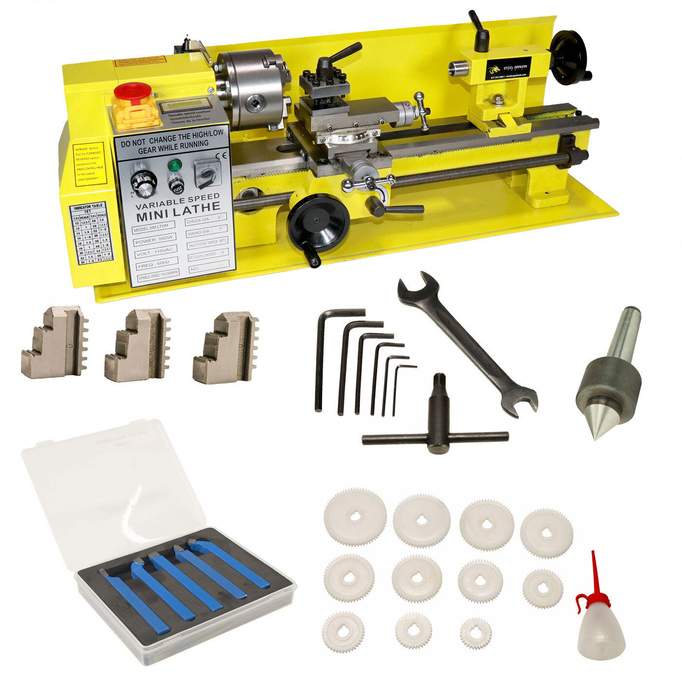 Erie Tools Mini Bench Top Lathe Cutter Kit and Double Bearing Rolling Center
