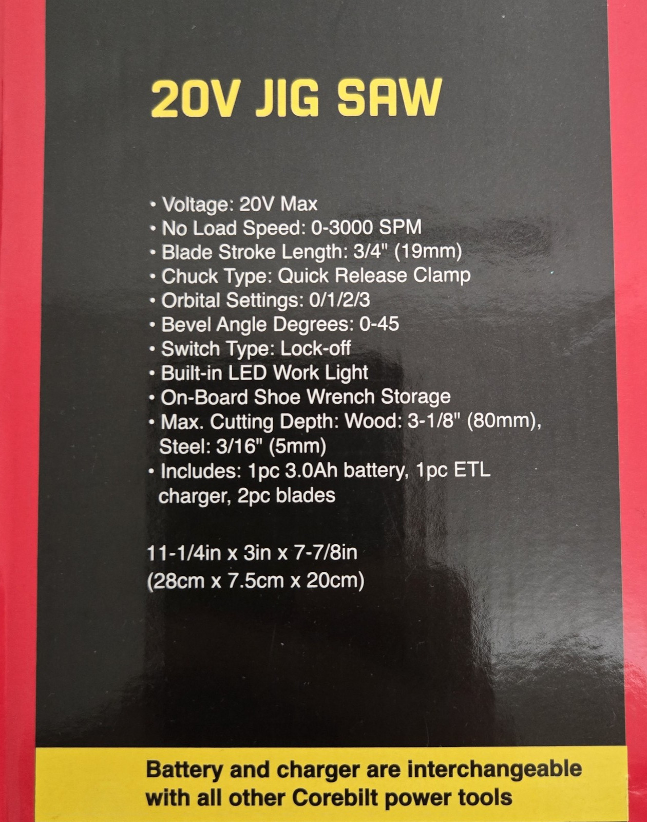 Corebilt Cordless 20V Jig Saw For Metal & Wood Includes Battery & Charger Sealed
