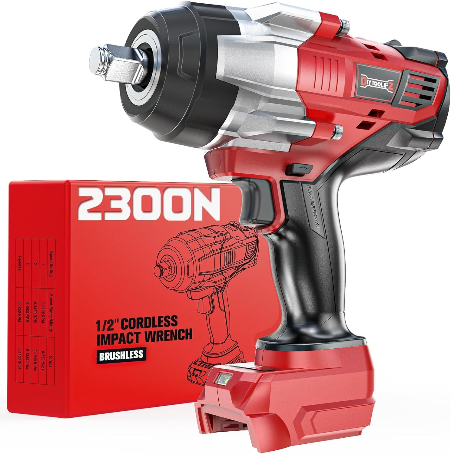 Cordless Impact Wrench 1/2 Inch Compatible with Milwaukee 18V Battery, 1700 Ft-L