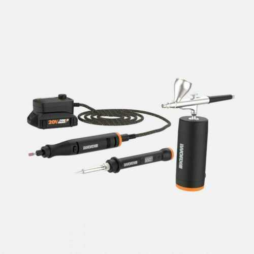 WX993L WORX 20V MAKERX 3pc Rotary Tool + Wood & Metal Crafter + Air Brush Kit