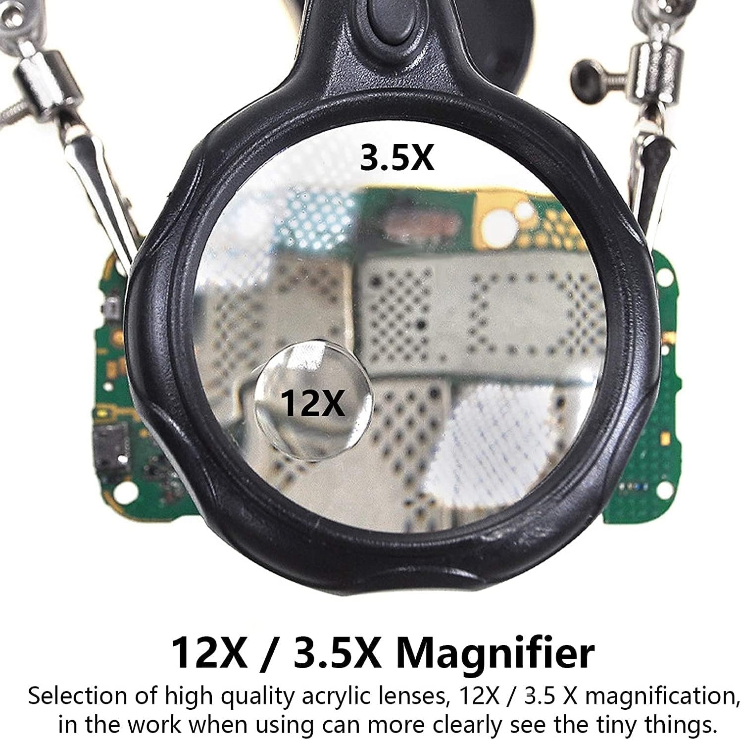 Precision Soldering Station with 3.5X/12X Magnification & Adjustable LED Lights