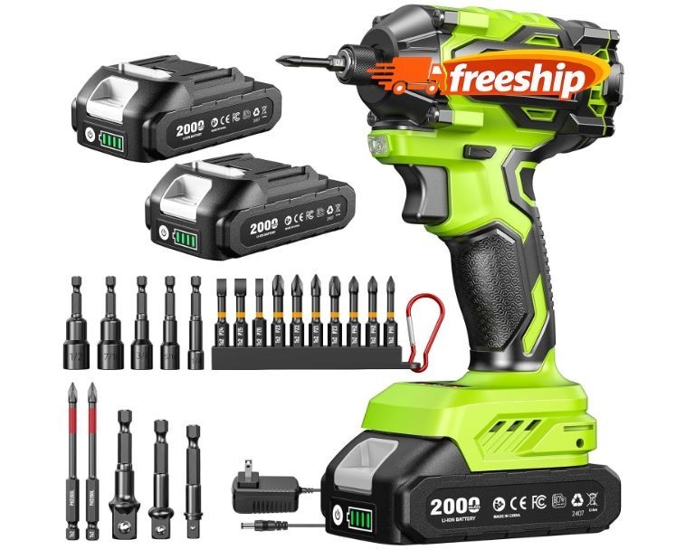 Destornillador de impacto inalámbrico 21V 1/4&Prime; con motor sin escobillas, torque