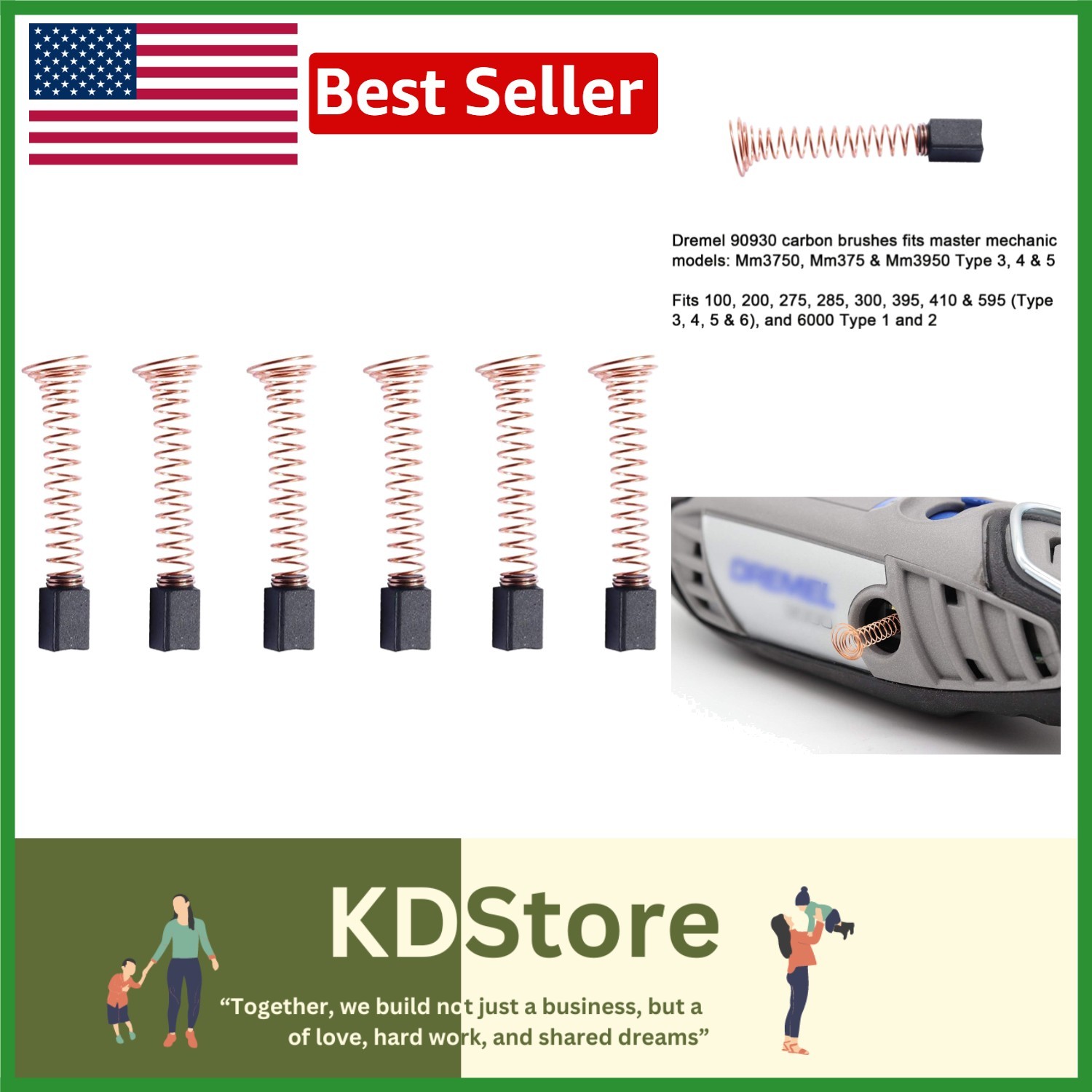 6-Pack Carbon Motor Brushes for Dremel & Master Mechanic Tools
